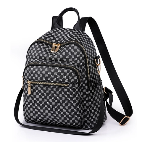 Mochila de Moda para Mujer de Cuero PU con Estampado de Monograma Geométrico Gran Capacidad Resistente al Agua Bolso de Viaje Diario
