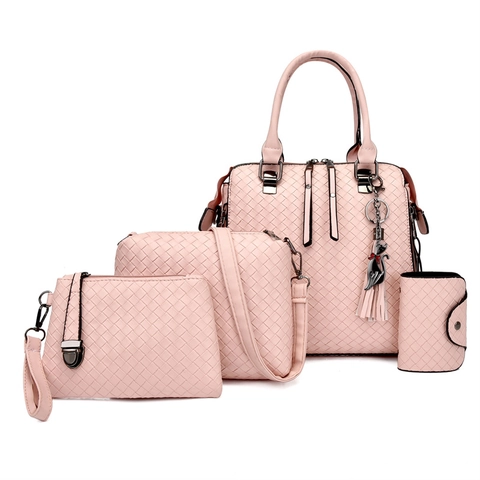 Borse da Donna a Tracolla in Pelle PU Trama Intrecciata Nappa Ciondolo a Gatto Grande Capacità Urbano Semplice Borsa alla Moda Quotidiana