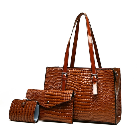 Borsa A Mano Tote In Pelle PU Con Motivo Coccodrillo Pochette A Busta E Portafoglio Grande Capacità Moda Lucida Per Donna