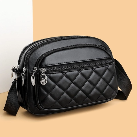 Borsa Tracolla Donna Pelle PU Trapuntata Triple Tasche Con Cerniera Scomparti Multipli Tracolla Larga Regolabile Street Trendy