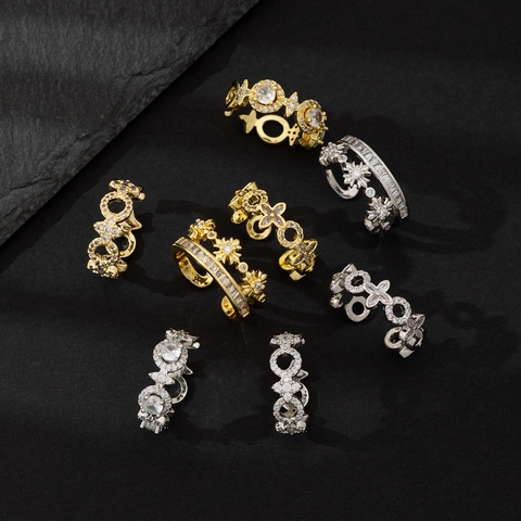 Star Hexagram Flower Adjustable Open Rings For Women Copper With Shiny Zircon Minimalist Light Luxury Jewelry