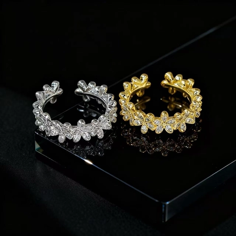 Anillo De Flor De Cobre Banda Abierta Ajustable Con Micro Pavé De Circón Joyas Florales Elegantes Para Mujeres