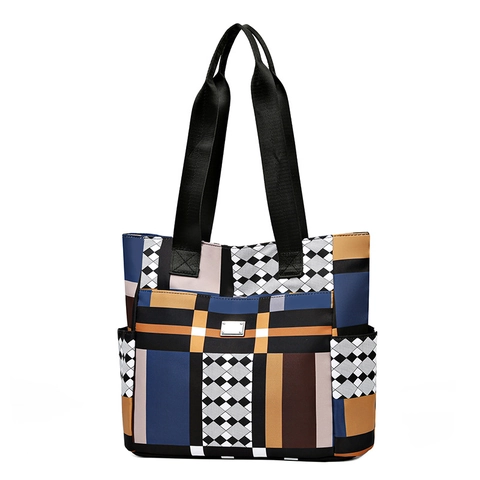Sac Fourre-Tout Femme Grande Capacité Patchwork Géométrique Sac À Épaule Style De Rue Multi Poches Décor Métal Matériau Durable
