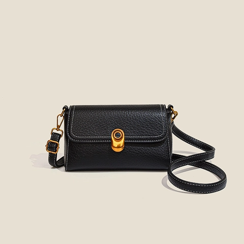 Vintage Damen Litschitextur PU Leder Umhängetasche Goldene Hardware Ziernaht Mode Kleine Quadratische Schultertasche