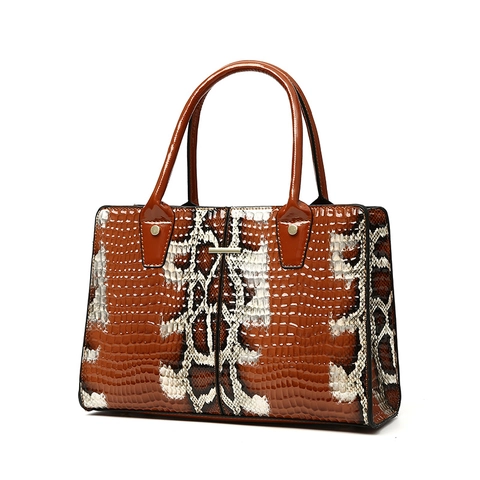 Damen Vintage Krokodilmuster PU Leder Tragetasche Mode Tierdruck Handtasche Mit Metalldekoration Für Tägliches Pendeln
