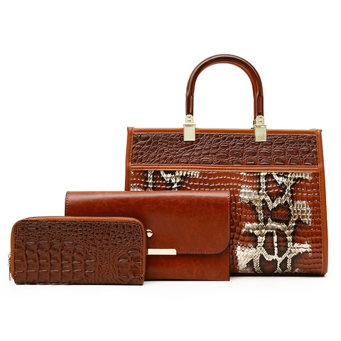 Women Handbag Tote Clutch And Wallet PU Leather Crocodile Snake Leopard Embossed Amber Handle Shoulder Crossbody Daily
