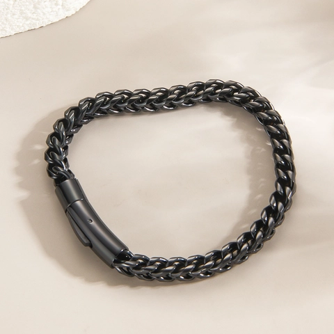 Herren Edelstahl Weizenkette Armband Poliertes Metall Punk Hip Hop Minimalistisches Curb Link Armreif Mode Schmuck