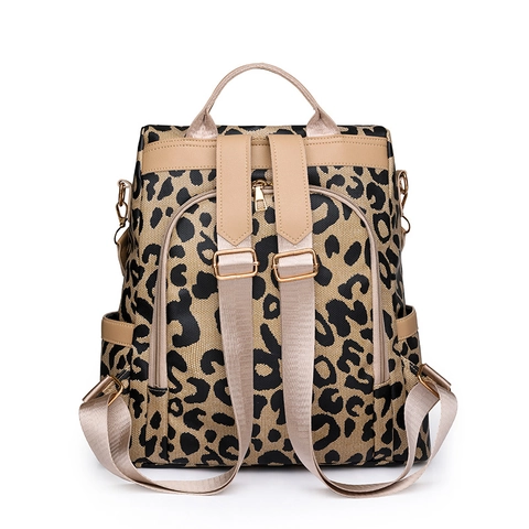 Zaino Con Stampa Leopardata Moda Grande Capacità Antifurto Viaggio Casual Per Donna Tessuto Oxford Pelle PU