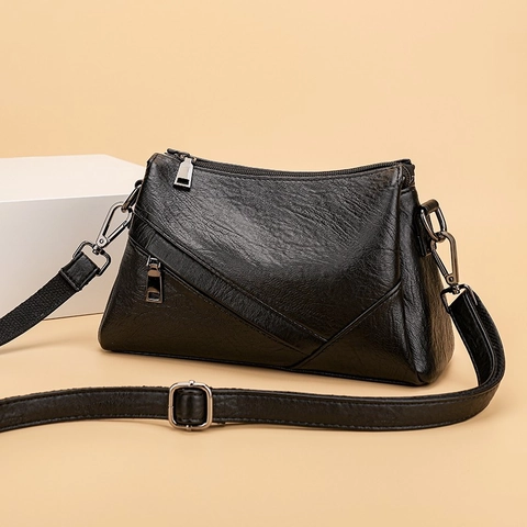 Sac Bandoulière Femme Cuir PU Motif Litchi Multi Poches Zippées Sangle Réglable Sac À Épaule Rétro Décontracté Tendance