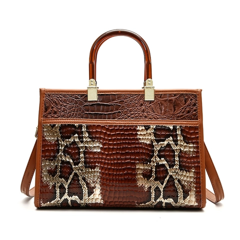 Women Handbag Tote Clutch And Wallet PU Leather Crocodile Snake Leopard Embossed Amber Handle Shoulder Crossbody Daily