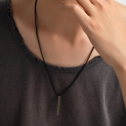 Minimalist Stainless Steel Square Bar Vertical Pillar Pendant Necklace Polished Geometric Box Chain For Men Women Style
