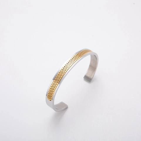 Minimalistische Roestvrijstalen Manchetarmband Mesh Inlay C-Vormige Open Bangle Industriële Stijl Sieraden