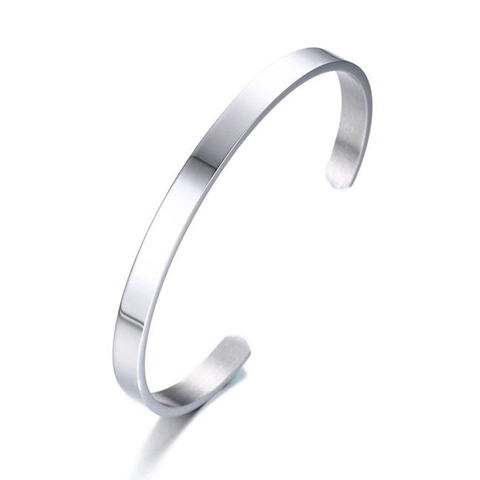 Minimalist Stainless Steel C-Shaped Open Cuff Bangle Bracelet Highly Polished Adjustable Plain Jewelry For Women Men