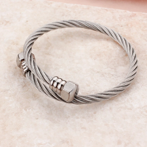 Bracciale In Filo Di Cavo In Acciaio Inossidabile Industriale Dado Esagonale Testa Della Vite Bracciale Aperto Gioielli Per Donne Uomini