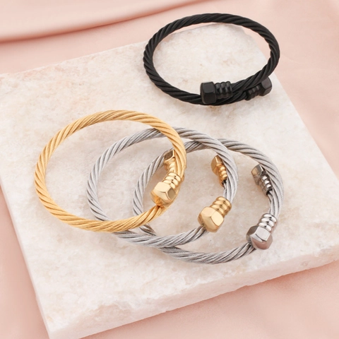 Bracciale In Filo Di Cavo In Acciaio Inossidabile Industriale Dado Esagonale Testa Della Vite Bracciale Aperto Gioielli Per Donne Uomini