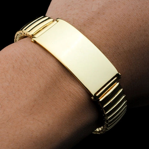 Heren Expansie Armband Roestvrij Staal Elastische Horlogeband Stijl Rechthoekige ID-Plaat Gepolijst Minimalistisch Retro Sieraden