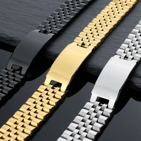 Bracciale ID Acciaio Inossidabile Maglia Orologio Catena Piastra Rettangolare Lucida Gioielli Vintage Minimalisti