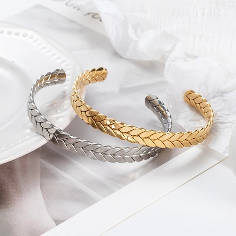 Bracciale Rigido A Forma Di C Spiga Di Grano Acciaio Inossidabile Aperto Regolabile Gioielli Minimalisti