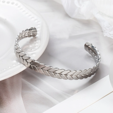 Bracciale Rigido A Forma Di C Spiga Di Grano Acciaio Inossidabile Aperto Regolabile Gioielli Minimalisti