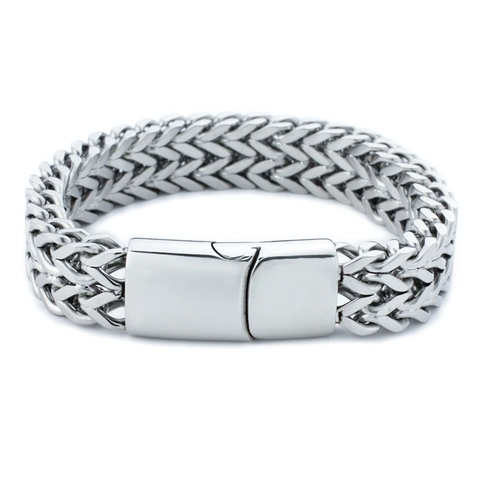Bracciale Da Uomo In Acciaio Inossidabile Intrecciato A Doppia Fila Catena Franco Hip Hop Gioielli Retro Con Chiusura Magnetica