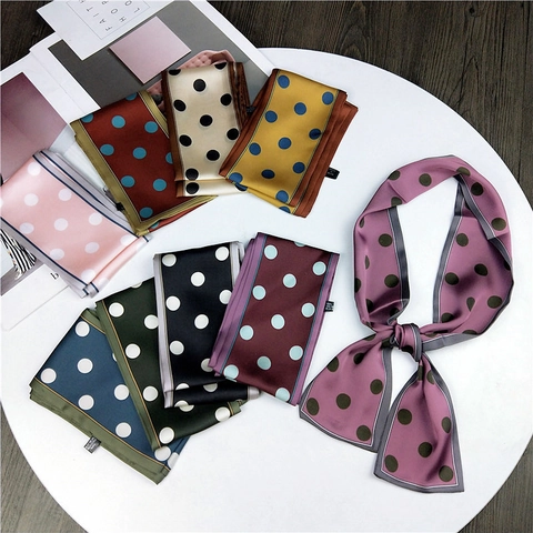 Sciarpa Stretta A Pois Poliestere Raso Multiuso Cravatta Fascia Capelli Avvolgimento Manico Borsa Retro Elegante Donna