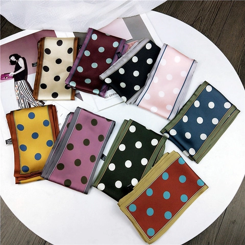 Sciarpa Stretta A Pois Poliestere Raso Multiuso Cravatta Fascia Capelli Avvolgimento Manico Borsa Retro Elegante Donna