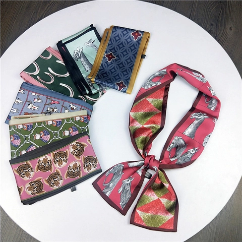 Sciarpa Sottile Da Donna Con Stampe Animali E Geometriche Raso Di Poliestere Morbido Come Raso Accessorio Versatile Moda
