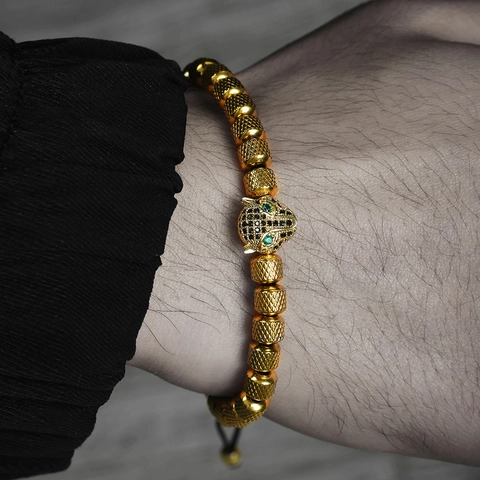 Bracciale Con Perline Testa Di Leopardo Acciaio Inossidabile Zirconia Corda Intrecciata Regolabile Gioielli Uomo Donna