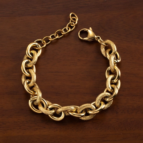 Bracciale A Catena In Acciaio Al Titanio Placcato Oro 18K Strutturato Geometrico Punk Hip Hop Gioielli Per Uomini Donne