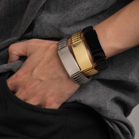 Bracciale ID Da Uomo In Acciaio Inossidabile Fascia Elastica Barra Lucida Moda Retrò