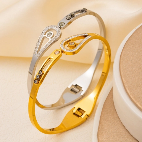 Bracciale Rigido In Acciaio Inossidabile Goccia D'acqua Cavo Rhinestone Cerniera Gioielli Lusso Moderni Regalo Donna Accessorio Elegante