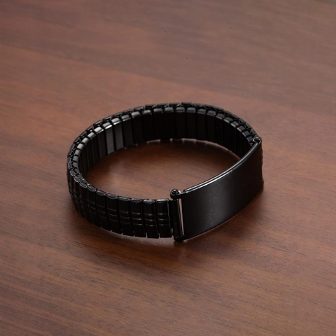 Minimalist Stainless Steel ID Bracelet For Men Women Polished Blank Curved Plate Elastic Watch Strap Style Link Chain Jewelry Gift