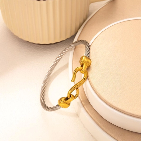Bracciale Rigido In Cavo Di Acciaio Inossidabile Minimalista Con Chiusura A Gancio A S Placcato Oro 18K Punk Hip Hop Gioielli