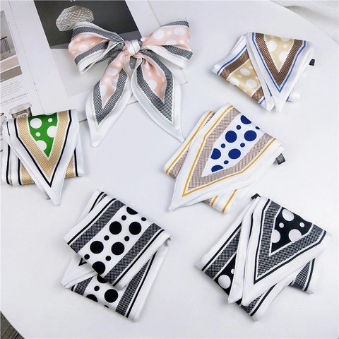 Sciarpa Stretta A Pois Per Donna Satin Di Poliestere Stampa Geometrica Twilly Nastro Per Manico Di Borsa Cravatta Capelli Collo