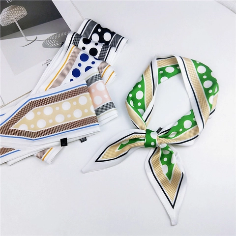 Sciarpa Stretta A Pois Per Donna Satin Di Poliestere Stampa Geometrica Twilly Nastro Per Manico Di Borsa Cravatta Capelli Collo