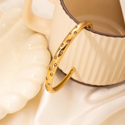 Stern Strass Manschette Armreif Titan Stahl 18K Vergoldet Minimalistischer Eleganter Schmuck Geschenk Für Frauen
