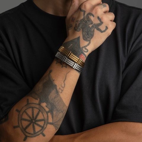 Stainless Steel Cable Bangle 18K Gold Plated Industrial Twisted Wire Bracelet For Men Retro High Street Style