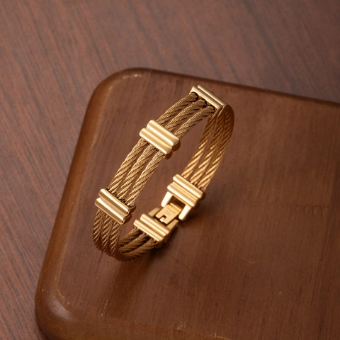 Men Stainless Steel Cable Bracelet Multi Strand Twisted Wire Bangle Industrial Style Fashion Jewelry Gift