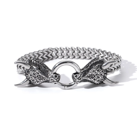 Wikinger Tier Wolf Drachenkopf Armband Edelstahl Geflochtene Kette Nordisch Gotisch Punk Schmuck Für Herren Retro Silber