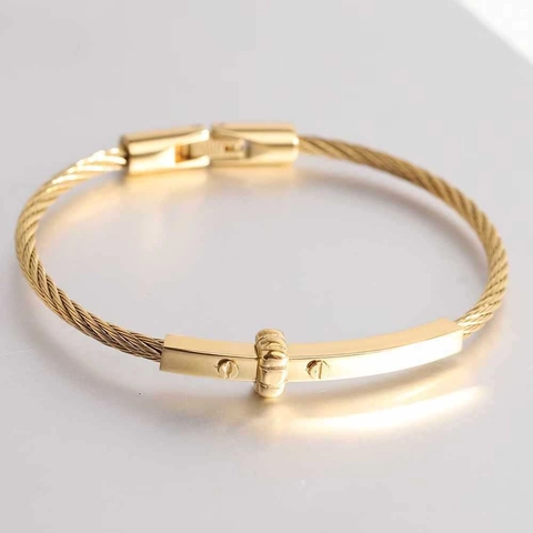 Bracciale Rigido In Cavo Acciaio Inossidabile Dettaglio Vite Corda Metallica Fibbia Gioielli Moda Per Uomo E Donna
