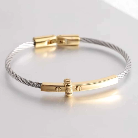 Bracciale Rigido In Cavo Acciaio Inossidabile Dettaglio Vite Corda Metallica Fibbia Gioielli Moda Per Uomo E Donna