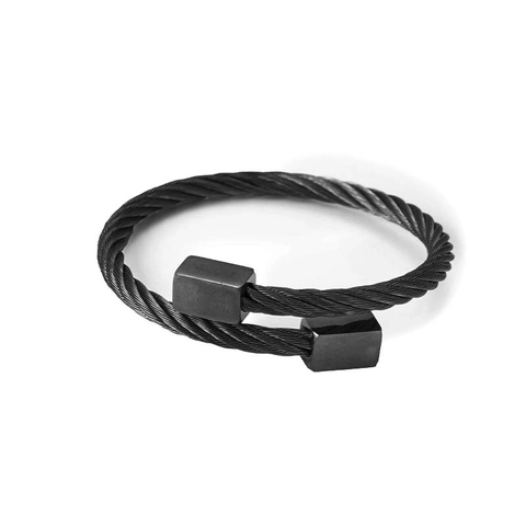 Stainless Steel Cable Bracelet Twisted Wire Rope Open Cuff Bangle With Rectangular Ends Punk Industrial Style