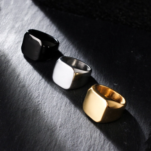 Anillo de Sello Cuadrado de Acero Inoxidable Minimalista para Hombre Mujer Punk Rock Anillo de Banda Pulido Joyería de Moda