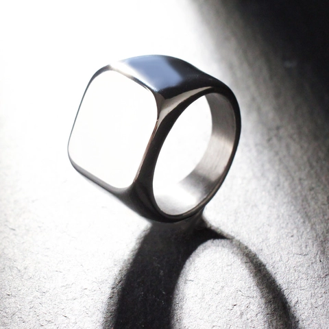 Anillo de Sello Cuadrado de Acero Inoxidable Minimalista para Hombre Mujer Punk Rock Anillo de Banda Pulido Joyería de Moda