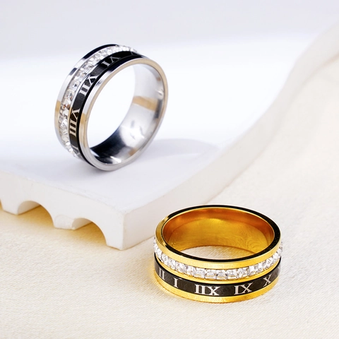 Vintage Stainless Steel Roman Numeral Ring With Zirconia For Men Women Gold Silver Plated Luxury Fashion Couple Band