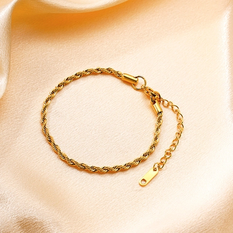 Gold Plated Stainless Steel Twist Rope Chain Bracelet Minimalist Woven Link Bracelet With Extender Lobster Clasp Jewelry For Women