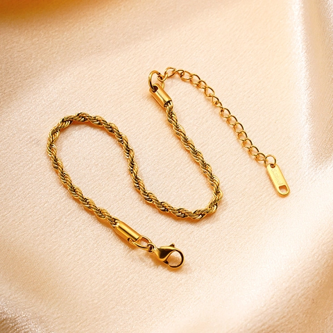 Gold Plated Stainless Steel Twist Rope Chain Bracelet Minimalist Woven Link Bracelet With Extender Lobster Clasp Jewelry For Women