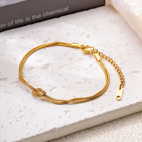 Bracciale A Doppia Catena Serpente In Acciaio Inossidabile Placcato Oro Design A Nodo Gioielli Di Moda Minimalisti Per Donna