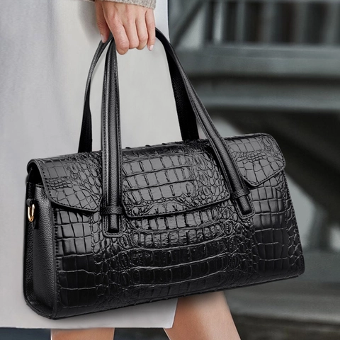 Bolso De Mano Con Patrón De Cocodrilo Cuero PU Relieve Vintage Asa Superior Hombro Bandolera Mujeres Profesional Elegante