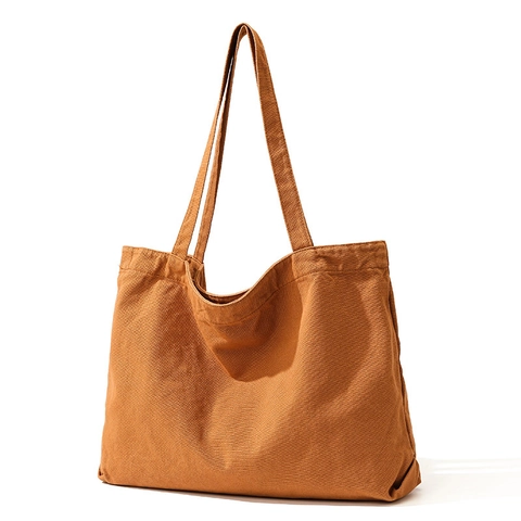 Bolso Tote de Lona para Mujer de Gran Capacidad Color Sólido Casual Bolso de Hombro Versátil Ligero Bolso de Mano para Viaje Diario